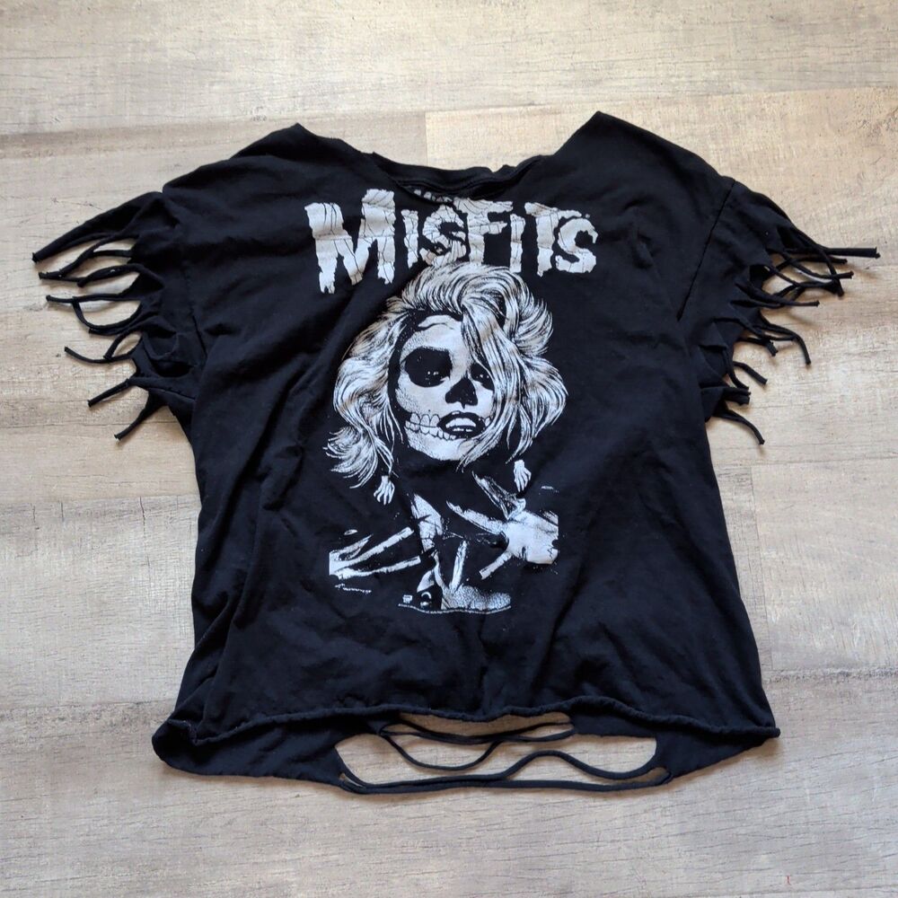 Misfits Band T-Shirt XL Black Upcycled Reworked Fringe Cut-Out Punk Rock Horror